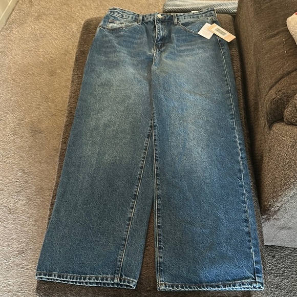 JustFab Denim - Billie Mid Rise Straight Leg Blue Jeans